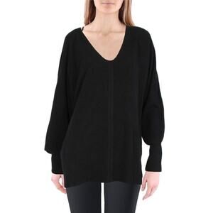 NWOT ATHLEISURE SIONI Sweatshirt L Black Round-Neck Ribbed Slits Long-Sleeve